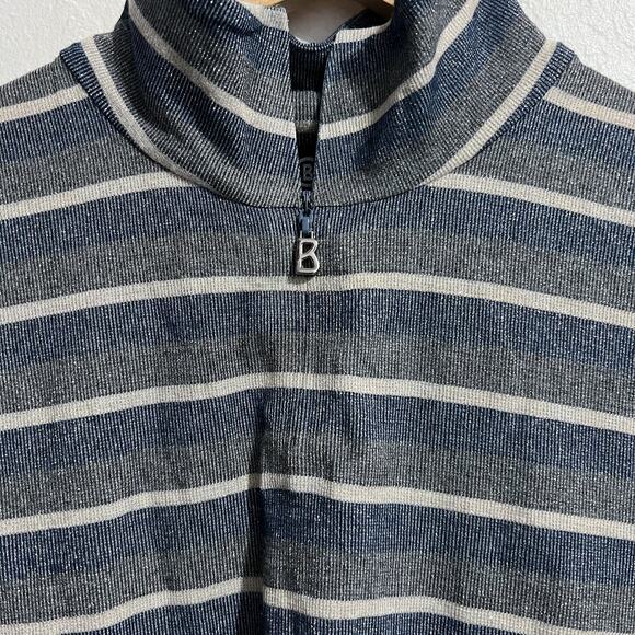 Bogner Top Womens Large Quarter Zip Sparkle Glitter Long Sleeve Stripe Blue Gray - Picture 5 of 7